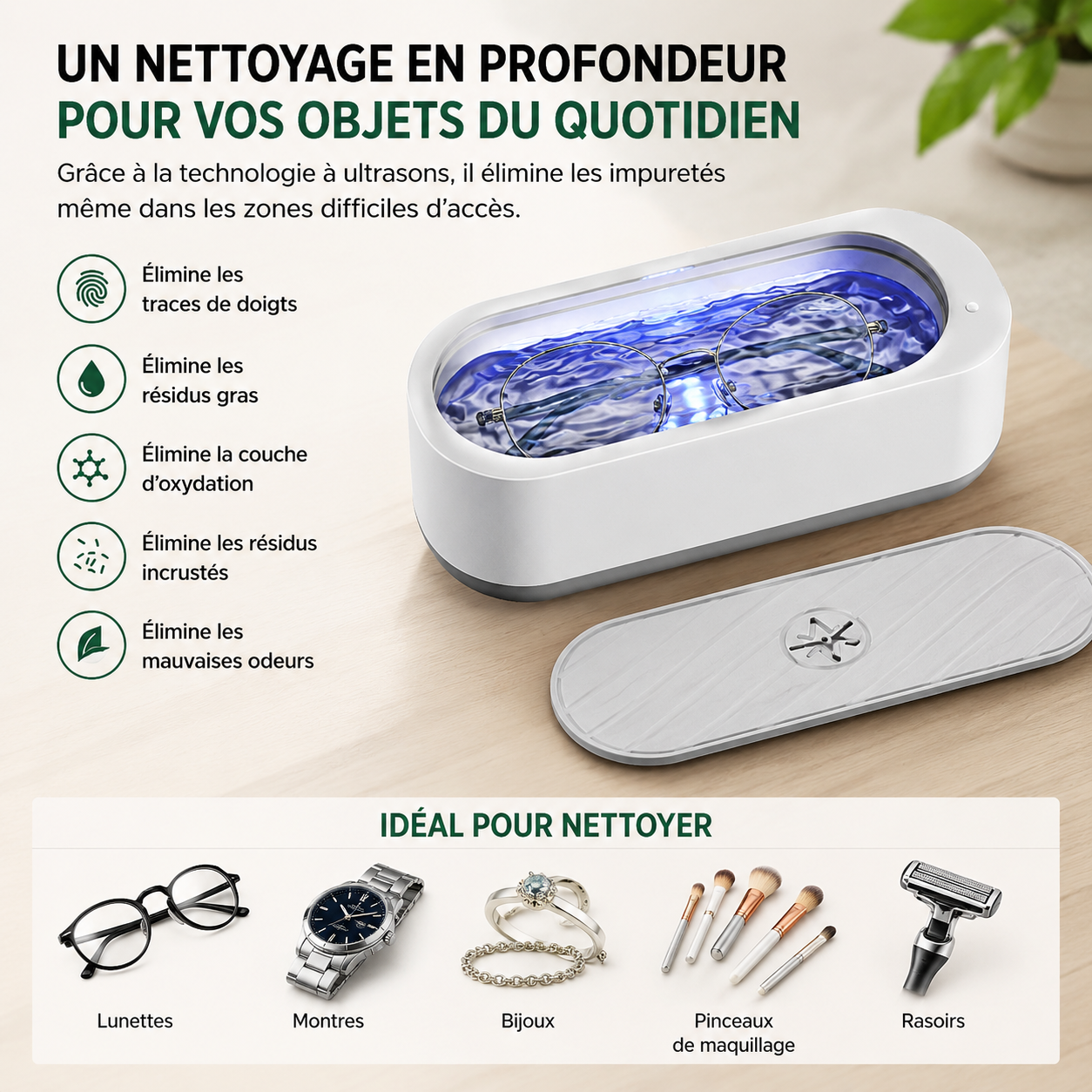 PureWave Go™ – Nettoyeur à Ultrasons Rechargeable pour Lunettes, Bijoux et Accessoires