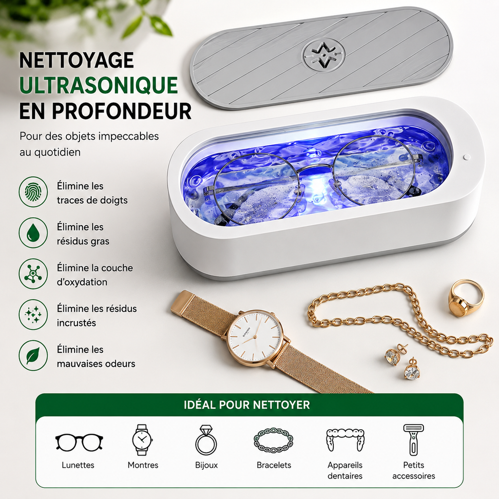 PureWave Go™ – Nettoyeur à Ultrasons Rechargeable pour Lunettes, Bijoux et Accessoires