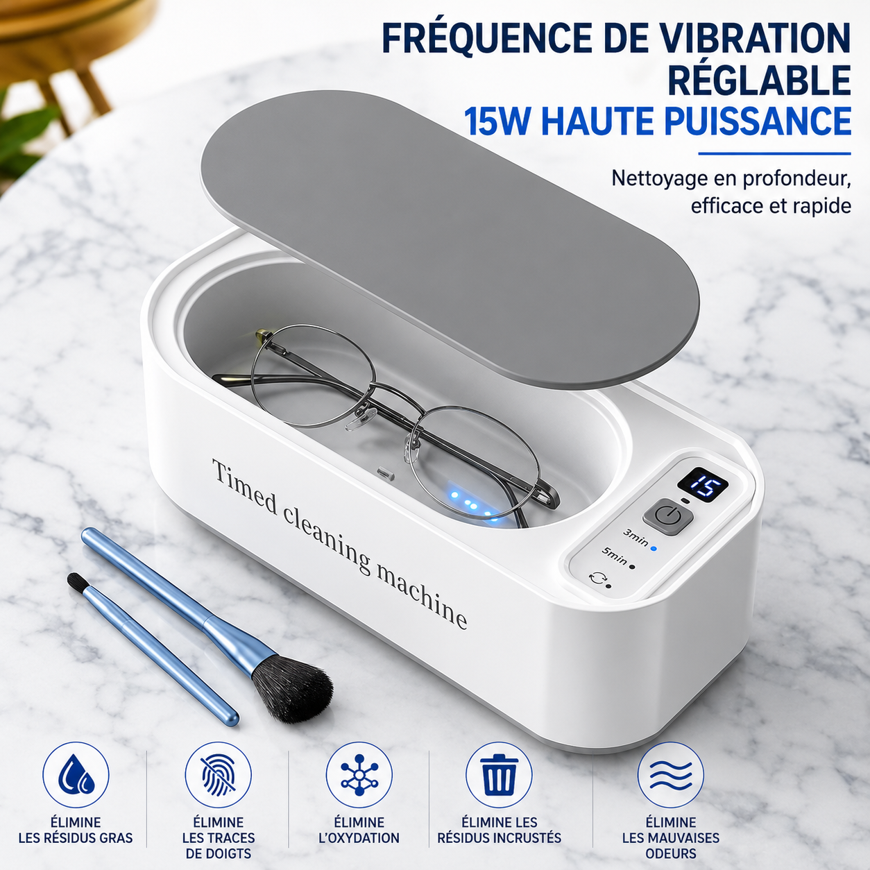 CrystalWave UV™ – Nettoyeur à Ultrasons 45 kHz pour Lunettes, Bijoux et Accessoires