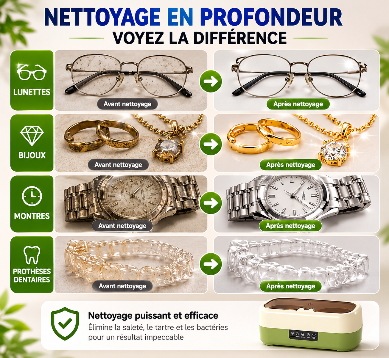 CleanWave Pro™ – Nettoyeur à Ultrasons Grande Capacité pour Lunettes, Bijoux et Accessoires